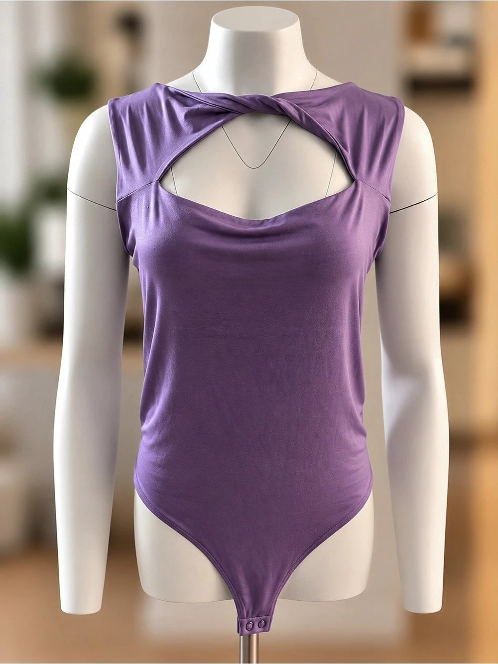 Express Lilac Purple Cutout Twist Bodysuit Size L